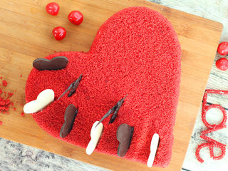 Top View of Heart Shaped Red Velvet Cake